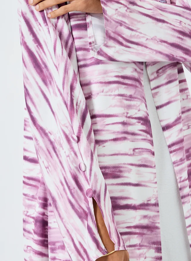 تايك تو عباية مطبوعة بأكمام طويلة وتصميم واسع من الأسفل